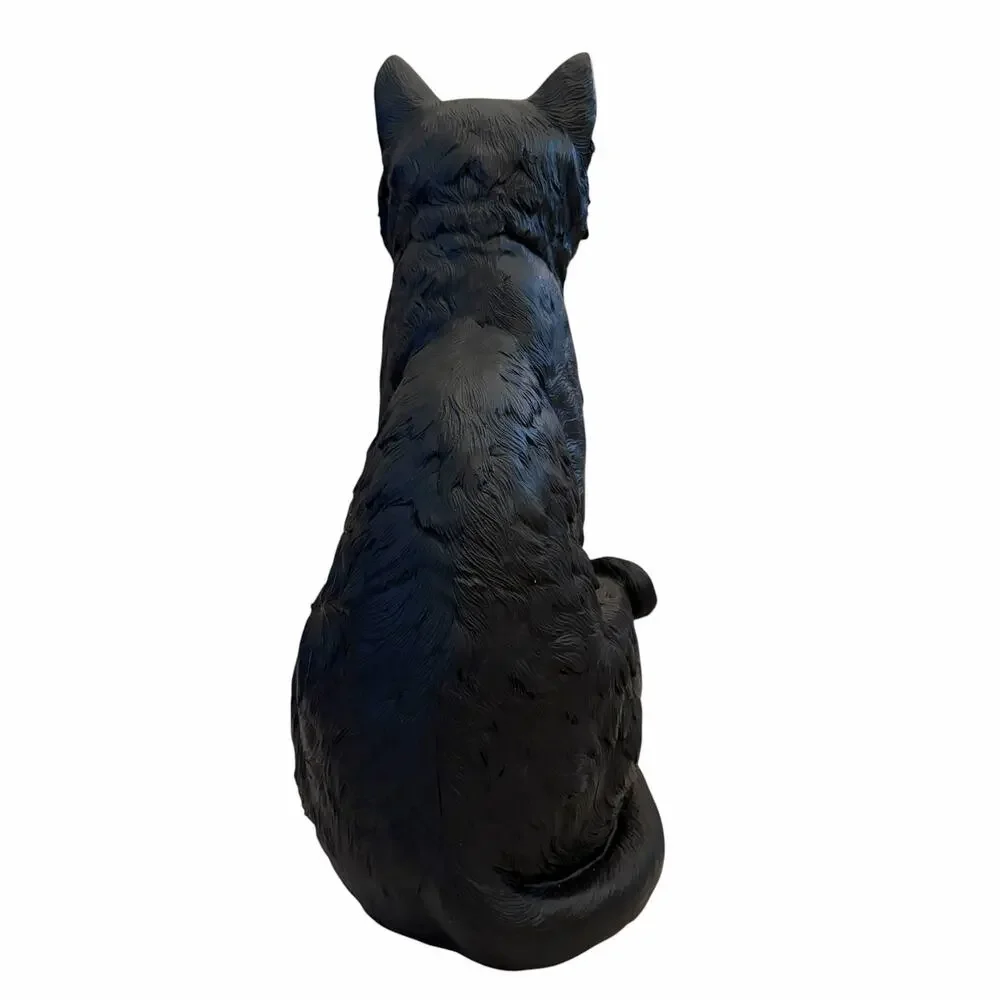 Gothic Black Cat Figurine w/ Piercing Green Eyes 13in Spooky Halloween Decor NEW